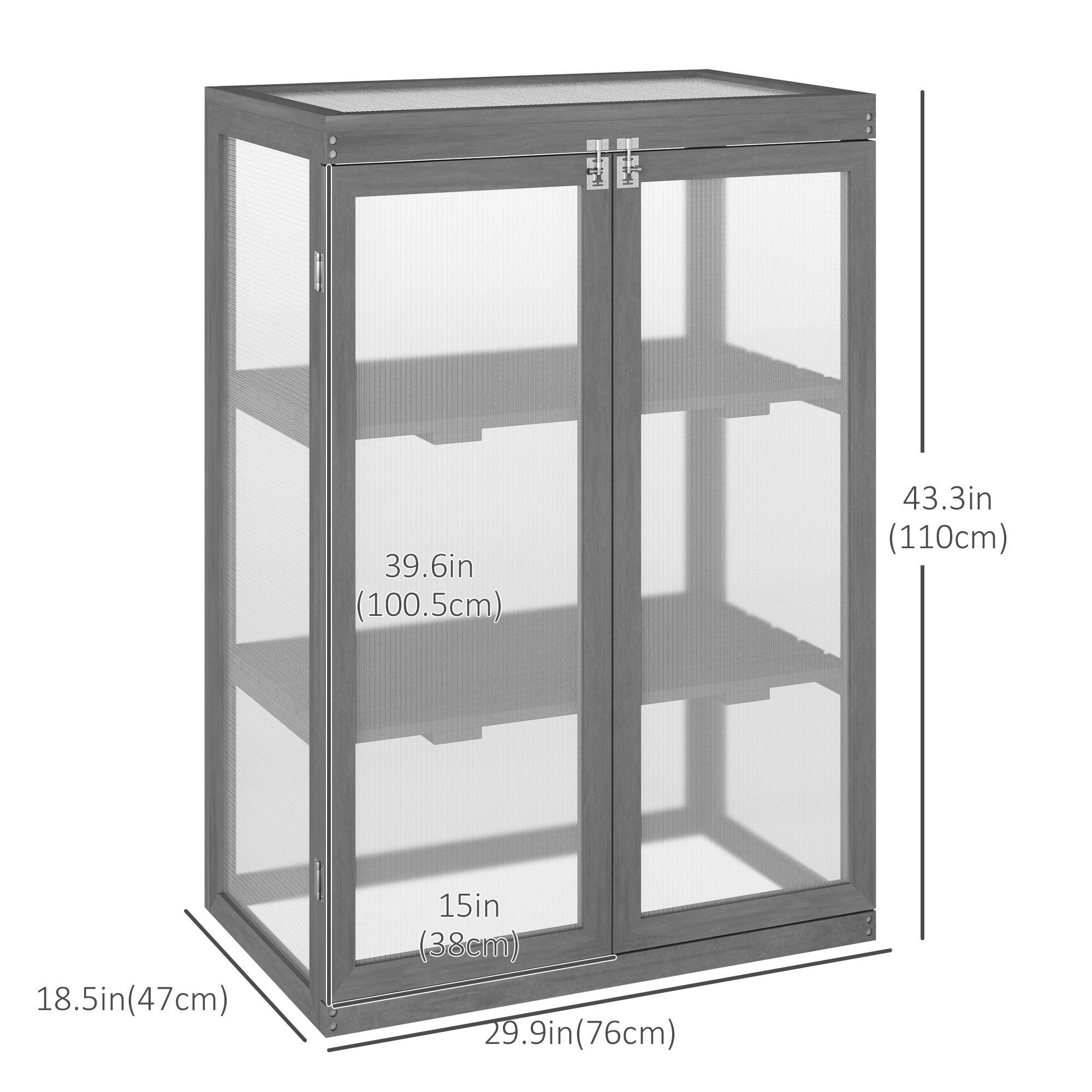 Outsunny 2 Tier Wooden Cold Frame Grow Box: Polycarbonate Portable Garden Grow House, Dark Gray 