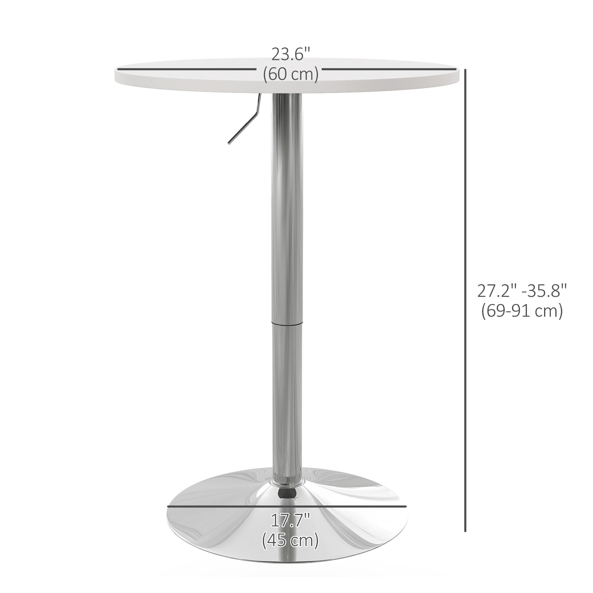 HOMCOM Swivel Simplicity: Adjustable High Top Bar Table, White Round Steel Base Bistro Style for 2 People 