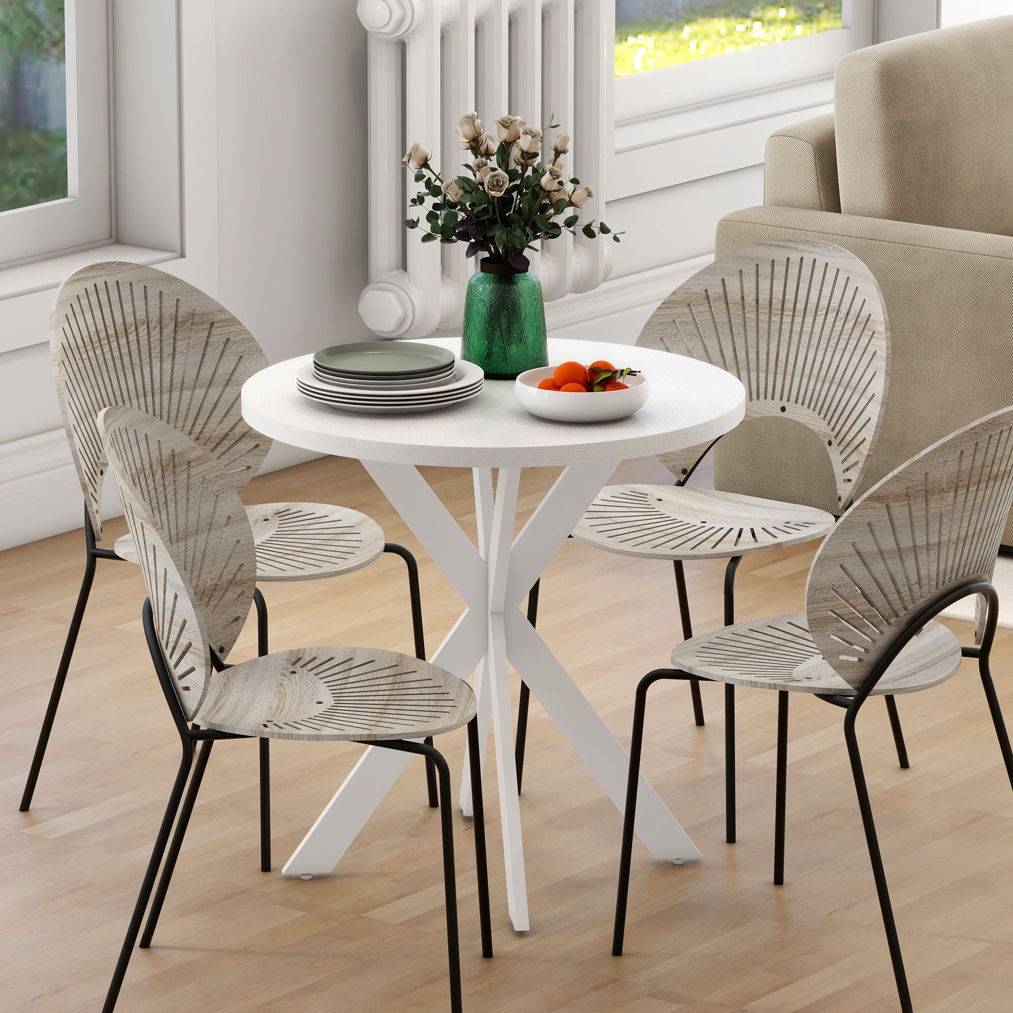 HOMCOM 29" Dining Table, Contemporary Round Kitchen Table with Steel Legs, White 