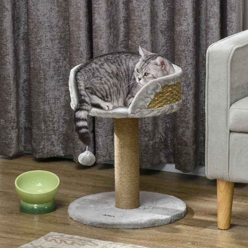 Cat Tree with Scratching Post, Toy Ball, Perch, Small Cat Tower for Indoor Cats - 16" x 16" x 19", Grey