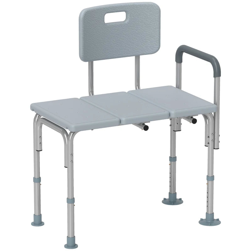 6-Level Adjustable Bath and Shower Transfer Bench Aluminum Chair with Non-Slip Feet, Armrest & Backrest Grey