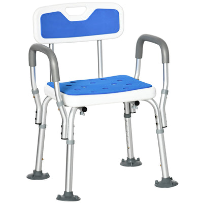 HOMCOM Bath Chair with Arms and Back Adjustable Shower Chair Padded Anti-slip Bench Tool-Free Assembly 299lbs 