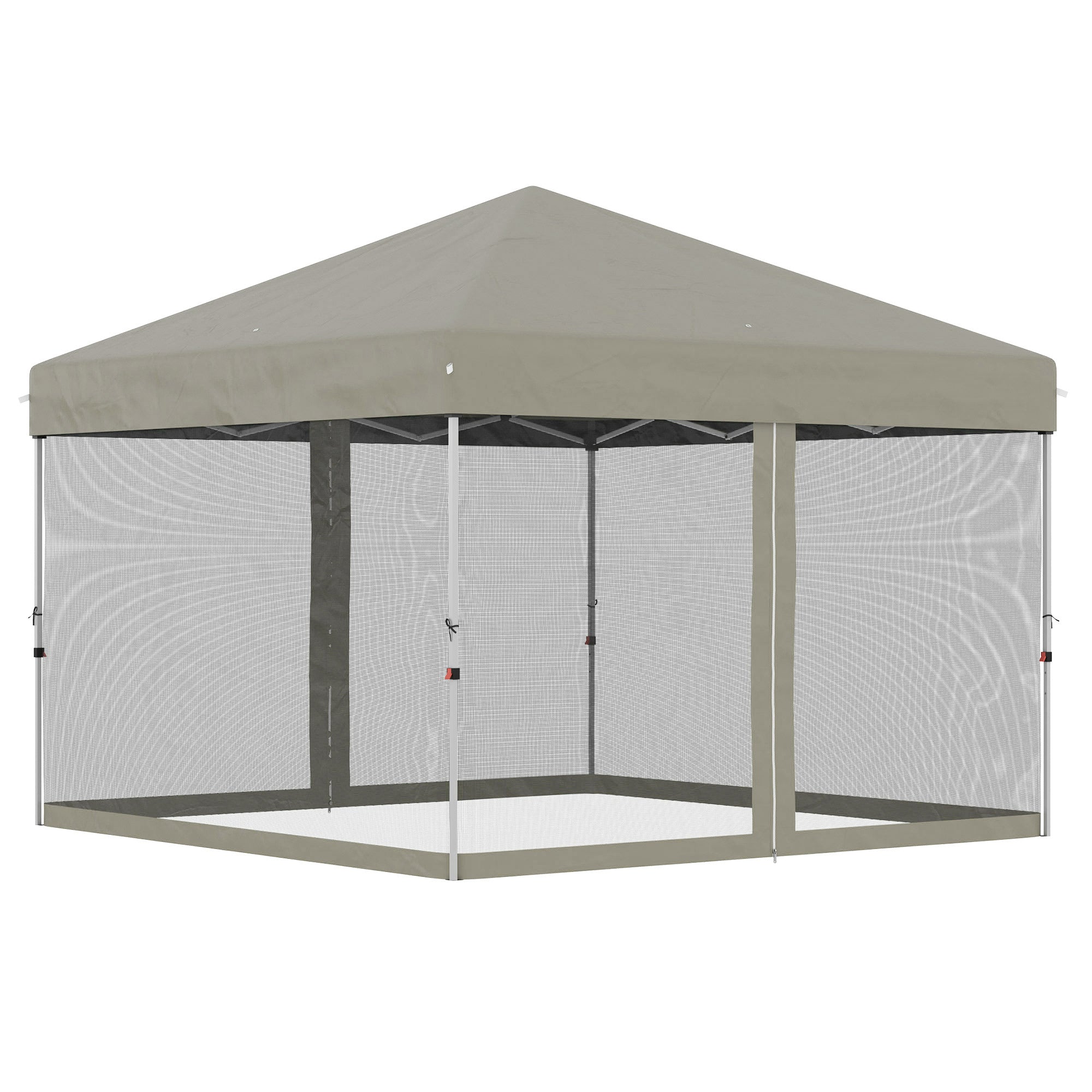 Outsunny 10' x 10' Pop-Up Party Tent Outdoor Canopy Tent with Mesh Sidewalls, 3-Level Adjustable Height, Roller Bag, Beige 