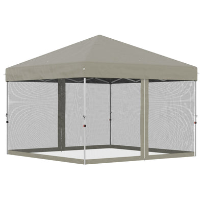 Outsunny 10' x 10' Pop-Up Party Tent Outdoor Canopy Tent with Mesh Sidewalls, 3-Level Adjustable Height, Roller Bag, Beige 
