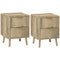Night Stands Set of 2, Nightstands with Finger Pulls and Fluted Drawers, Bedside Tables with Round Edges, Oak