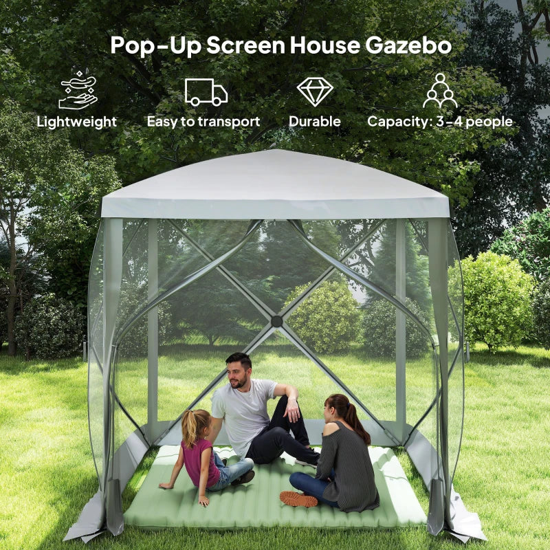 Pop-Up Tent, Foldable Screen Tent with Carry Bag, Zippered Door and Ground Stakes, Fits 3-4 People, Light Grey