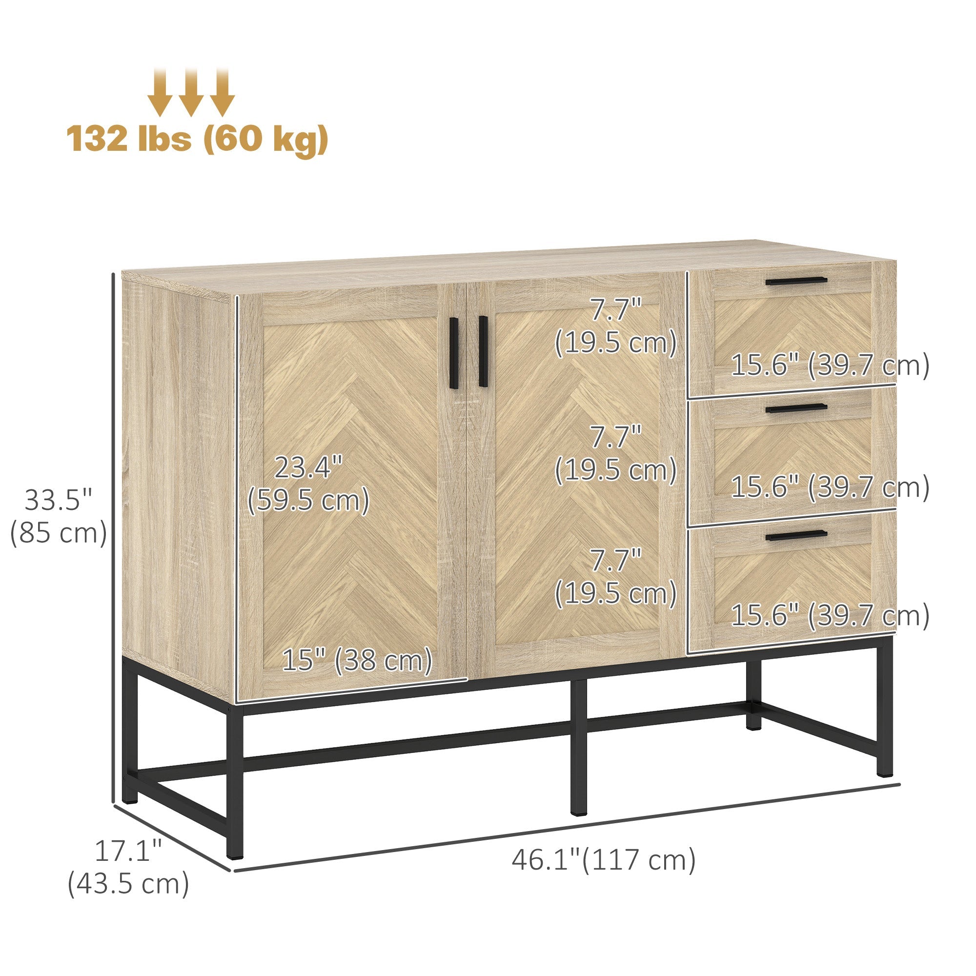 HOMCOM Buffet Cabinet, Coffee Bar Cabinet with Drawers and Adjustable Shelf, Oak 