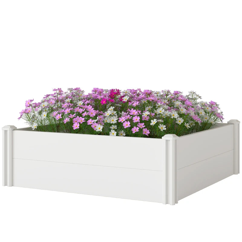 Vinyl Raised Garden Bed Kit, 3 x 3 x 1ft Modular Elevated Garden Box with Slotting Legs and Open Bottom, White