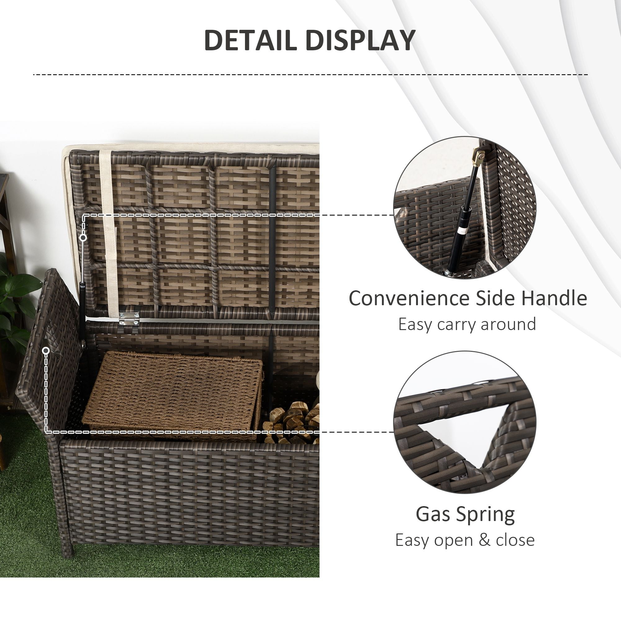 Outsunny 2-In-1 Outdoor PE Rattan Storage Bench, 27 Gallon Patio Wicker Furniture, Basket Box with Handles and Cushion Red 