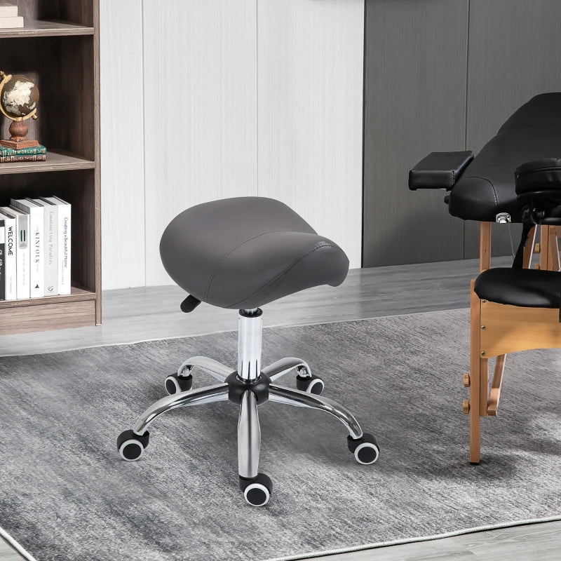 Adjustable Hydraulic Rolling Salon Stool Swivel Saddle Chair Spa Beauty Seat PU Leather, Grey