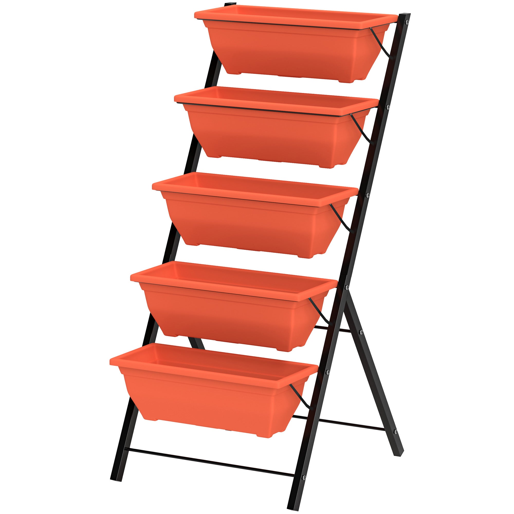 Outsunny 5-Tier Raised Garden Bed Plant Stand Flower Pots with Leaking Holes Red 