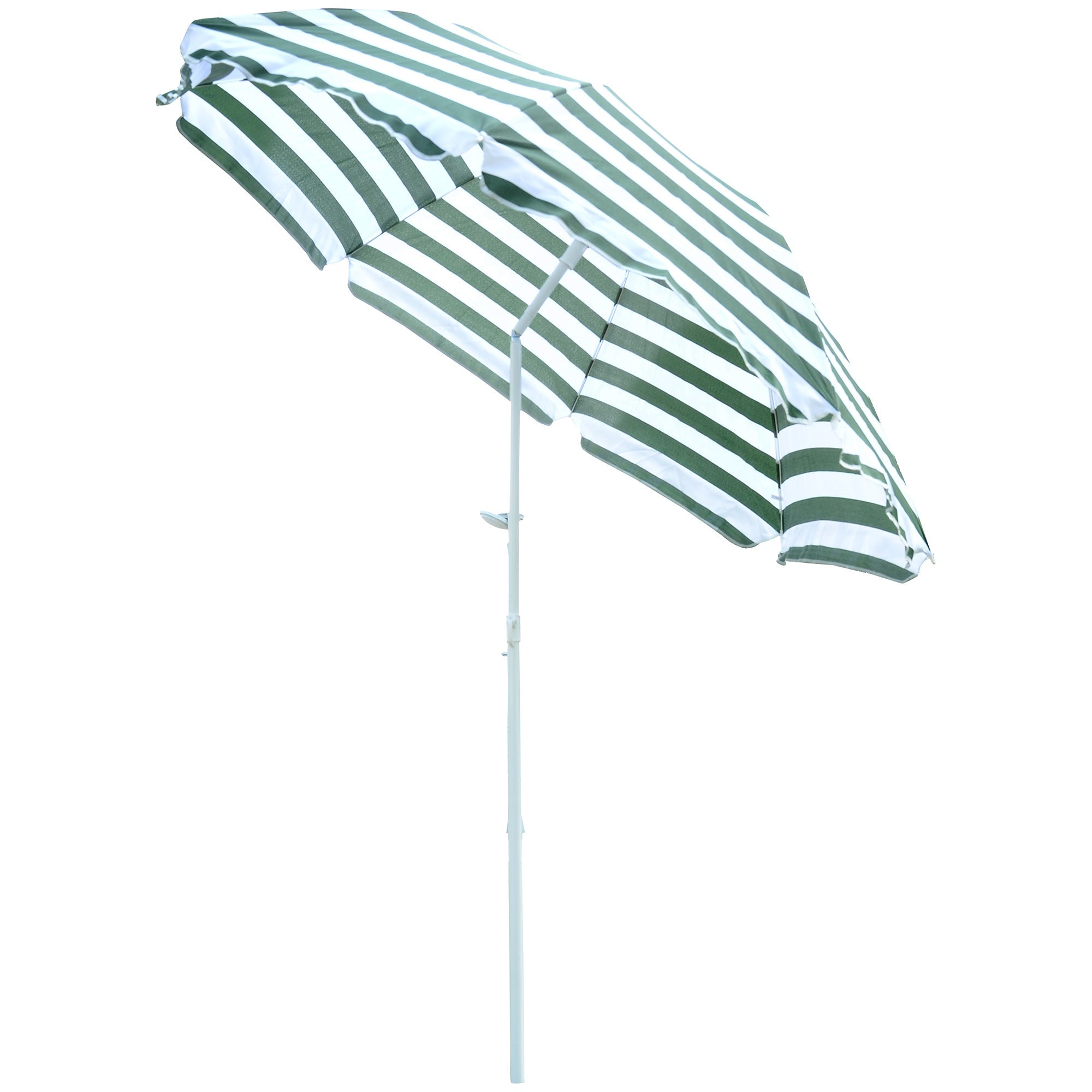 Outsunny 6FT Striped Green Round Beach Umbrella Outdoor UV Protection Sunshade Canopy Push Button Tilt 