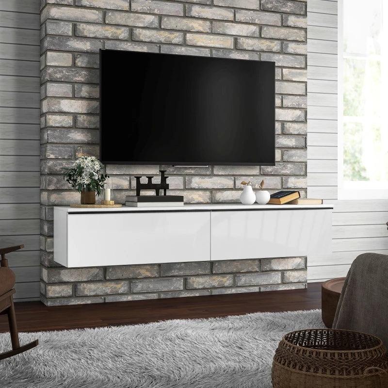 Wall Mounted TV Stand, Floating TV Cabinet for up to 70" TVs with Storage, High Gloss Effect, White