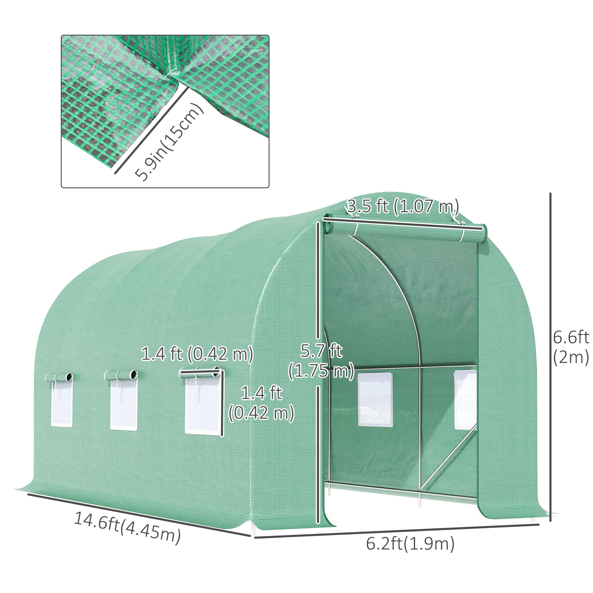 Outsunny Walk-in Tunnel Greenhouse 15' x 6.6' x 6.6' with Roll Up Door Windows Outdoor Plant Growing Hot House 