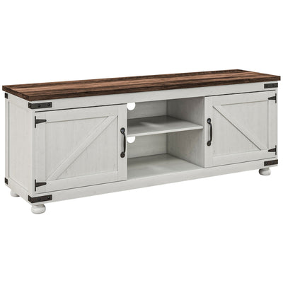 HOMCOM TV Stand Farmhouse Cabinet for up to 65" TV Barn Doors Cable Management Living Room Distressed White 