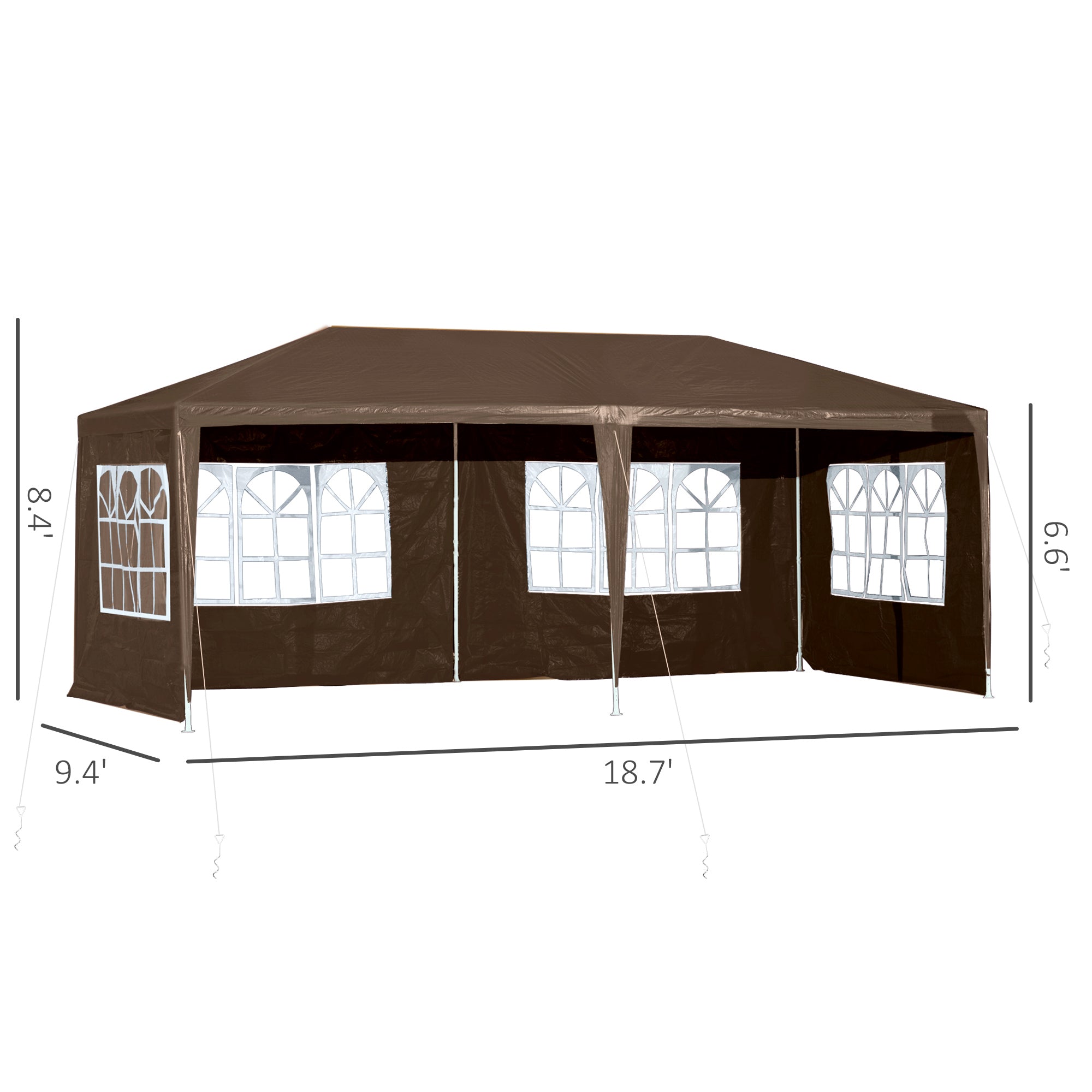 Outsunny 19' x 9' Party Tent Gazebo Canopy with 4 Removable Window for Outdoor Event with Wind Ropes and Ground Stakes, Coffee 