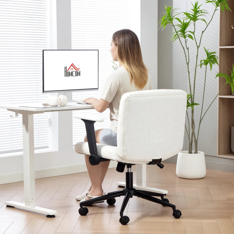 Criss Cross Chair with Flip-up Armrests, Wheels, Wide Office Chair with Adjustable Height, Tilting, Cream White