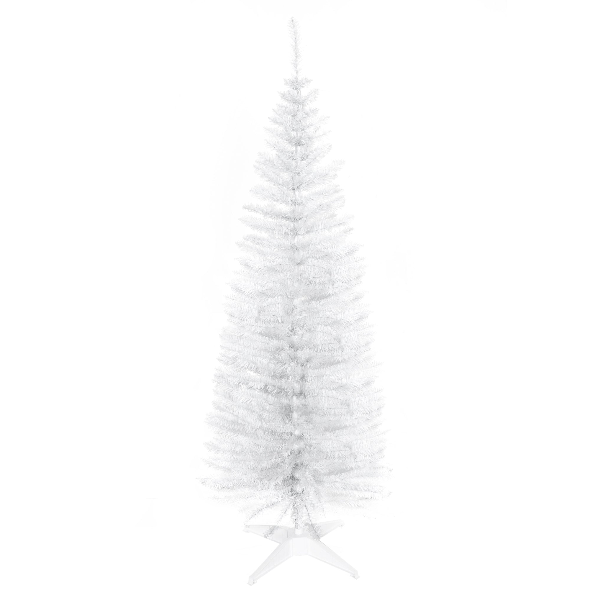 HOMCOM 5FT Artificial Christmas Tree, Pencil Christmas Tree with Realistic Branches, Stable Stand, White 