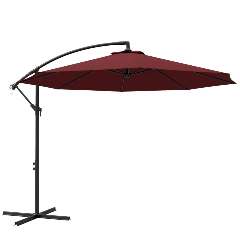 9.7ft Offset Patio Umbrella Garden Hanging Parasol Banana Cantilever Umbrella with Base, Crank, Wine Red