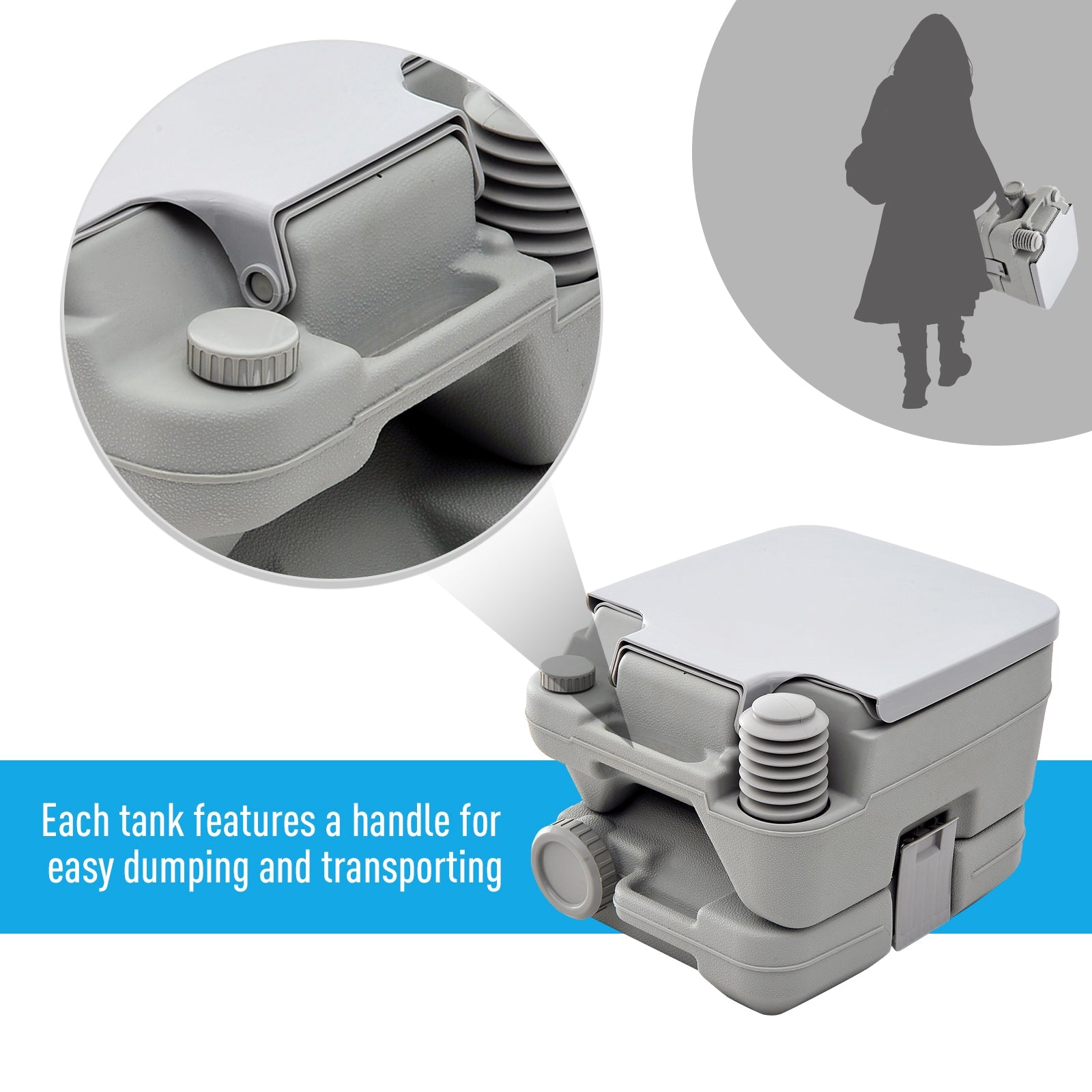 Outsunny Portable Camping Toilet with Flush, 2.6 Gallon (10L) Flushable Tank, Ideal for Outdoor, Boating, Road Trips 