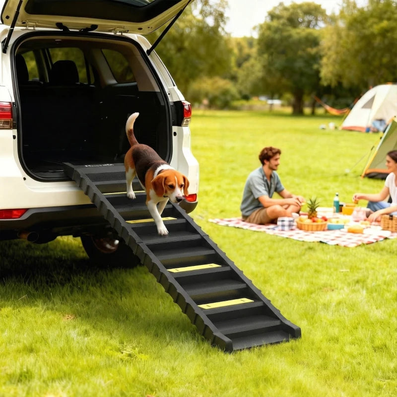 Foldable Dog Car Ramp with Anti-Slip Steps for Cars, SUVs & High Beds – 55 lb Capacity