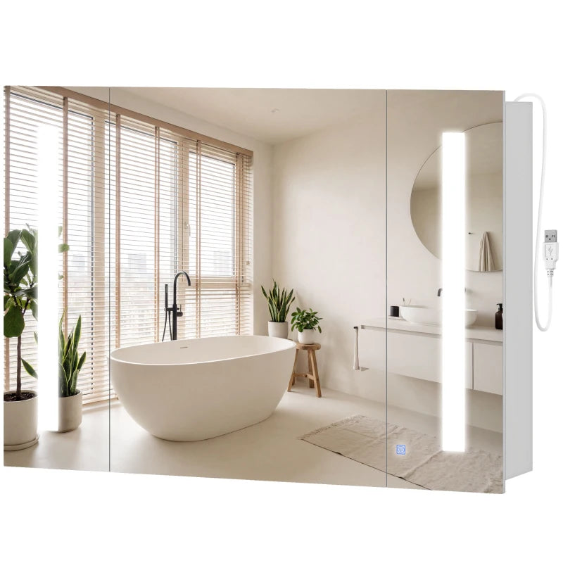 Medicine Cabinet with Mirror, Wall Mounted Bathroom Mirror Cabinet with Adjustable Shelf, USB Charge, High Gloss White