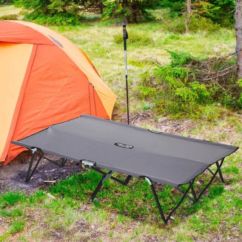 76" Two Person Folding Camping Cot Outdoor Portable Double Cot Wide Military Sleeping Bed w/ Carrying Bag Grey
