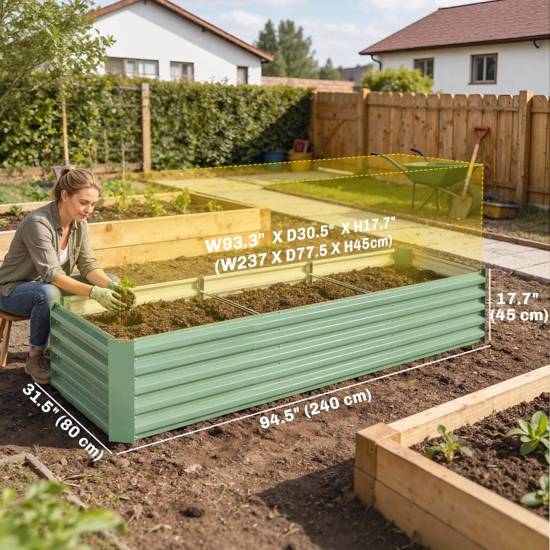 8 x 2.6 x 1.5ft Galvanized Raised Garden Bed, Reinforced Outdoor Planter Box with Open Bottom, Light Green