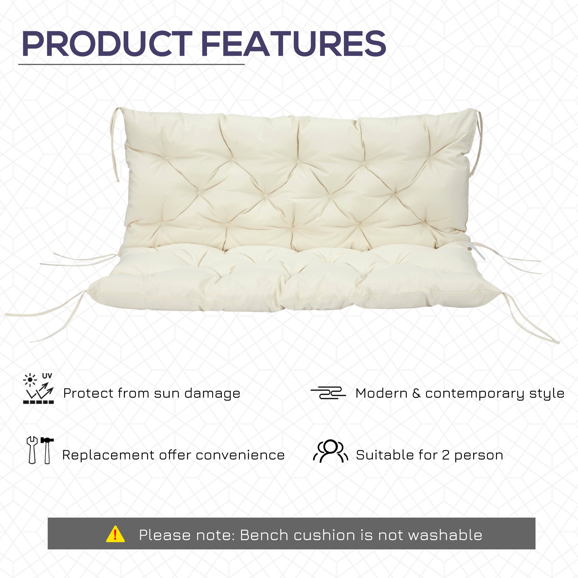 Outsunny Outdoor 2 Seater Bench Cushion 4.7 Inch Thick with Backrest Non Slip Patio Soft Pad Beige 