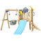 Wooden Kids Swing Set with Slide, Swing Seat, Captain's Wheel, Telescope, for Ages 18-48 Months, Natural