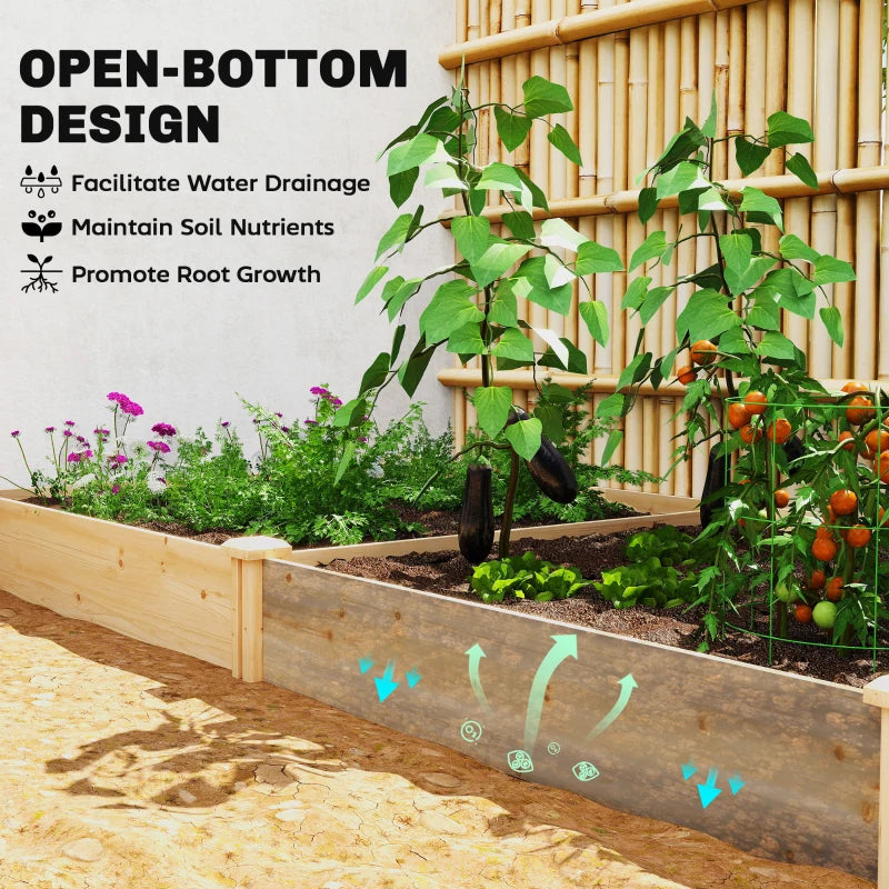 Wooden Raised Garden Bed, Outdoor Planter Box with Divider and Open Bottom for Flowers, Herbs, Vegetables, DIY Painting