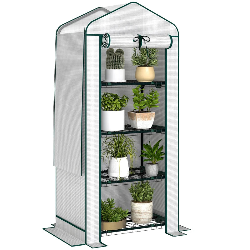 Mini Greenhouse with Screen Roof, Portable Small Greenhouse with Roll-Up Zipper Door, 27.6" x 19.7" x 62.2", White