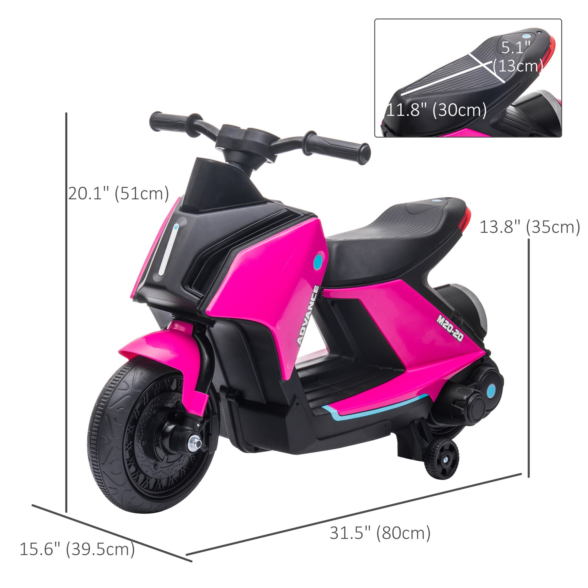 Aosom Kids Ride-On Electric Motorcycle Toy with 6V Rechargable Battery, Training Wheels, Music, Headlights, Pink 