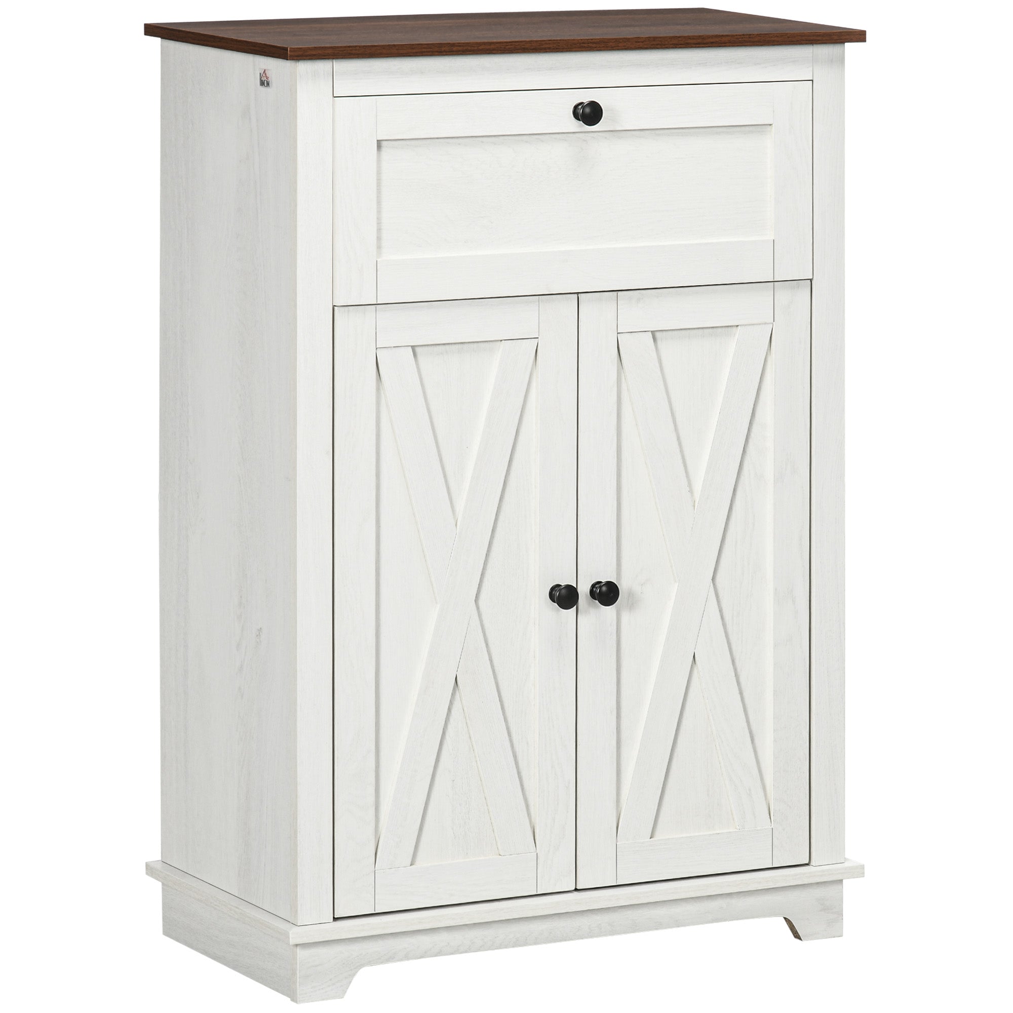 HOMCOM Compact White Farmhouse Cabinet: 23.6" Sideboard with Doors & Drawer for Space-Saving Kitchen & Living Room Organization 