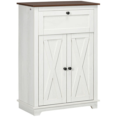 HOMCOM Compact White Farmhouse Cabinet: 23.6" Sideboard with Doors & Drawer for Space-Saving Kitchen & Living Room Organization 