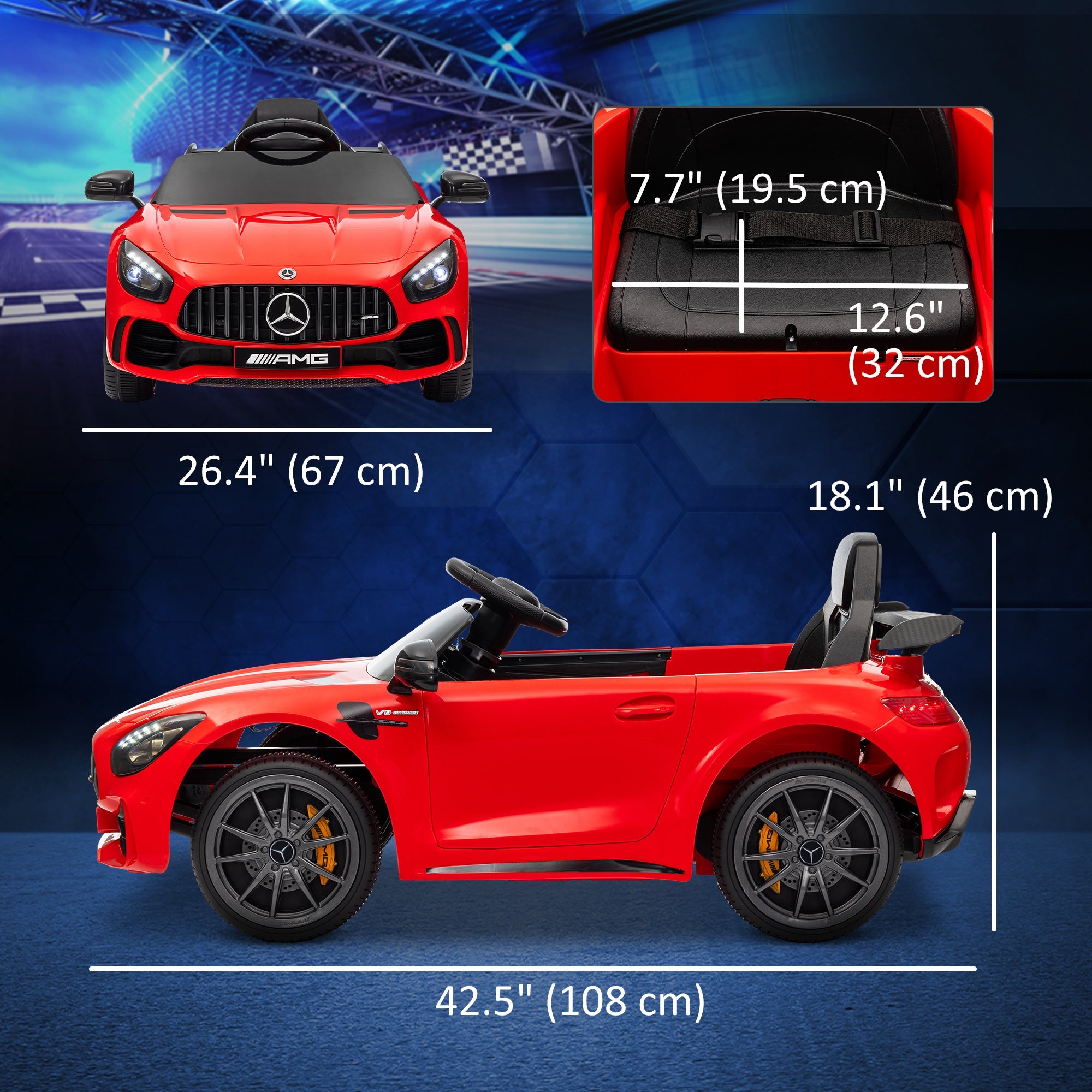 Qaba Mercedes-Benz AMG GTR Licensed 12V Battery Powered Kids Electric Car w/ Remote, Soft Start, Lights, Music Horn Red 