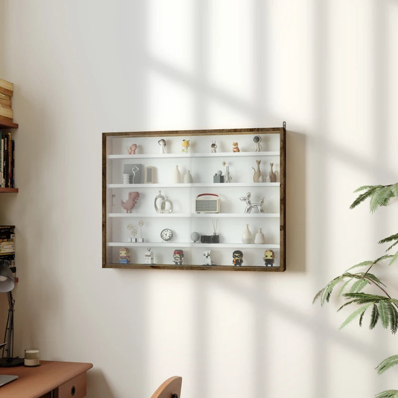 5-Tier Display Cabinet, Shot Glass Display Case, Glass Curio Cabinet with 2 Glass Doors and 4 Adjustable Shelves, Brown
