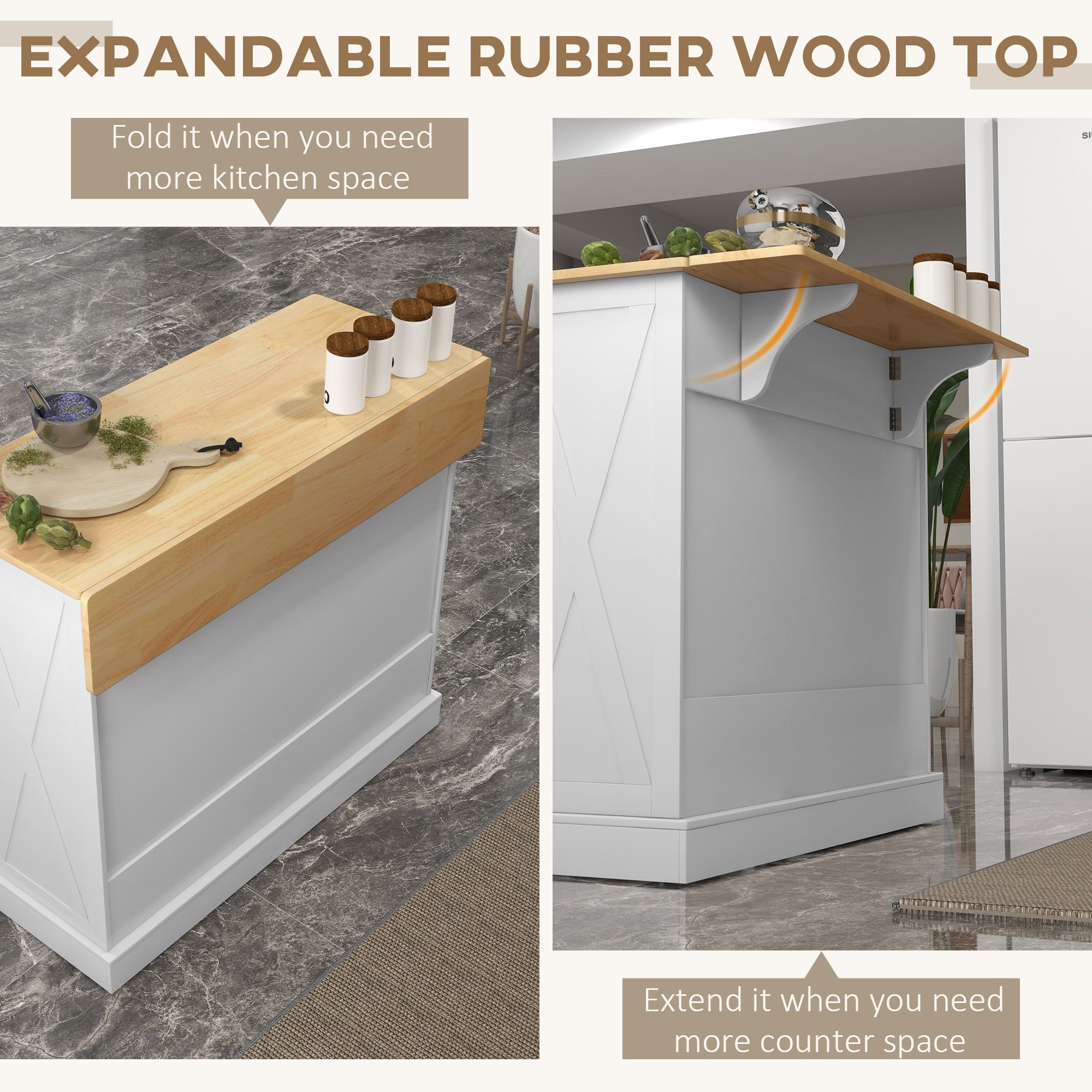 HOMCOM Farmhouse Kitchen Cart: White, Rolling Island, Drop Leaf, Wood Breakfast Bar, 2 Drawers, Adjustable Shelves 