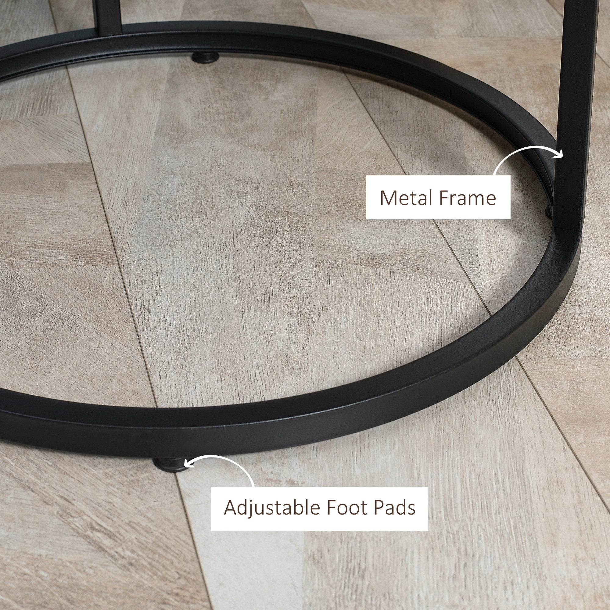 HOMCOM Nesting Round Coffee Table Pair Set of 2 Stackable Sofa Side Table Metal Frame Simple Design Grey Wood Grain 