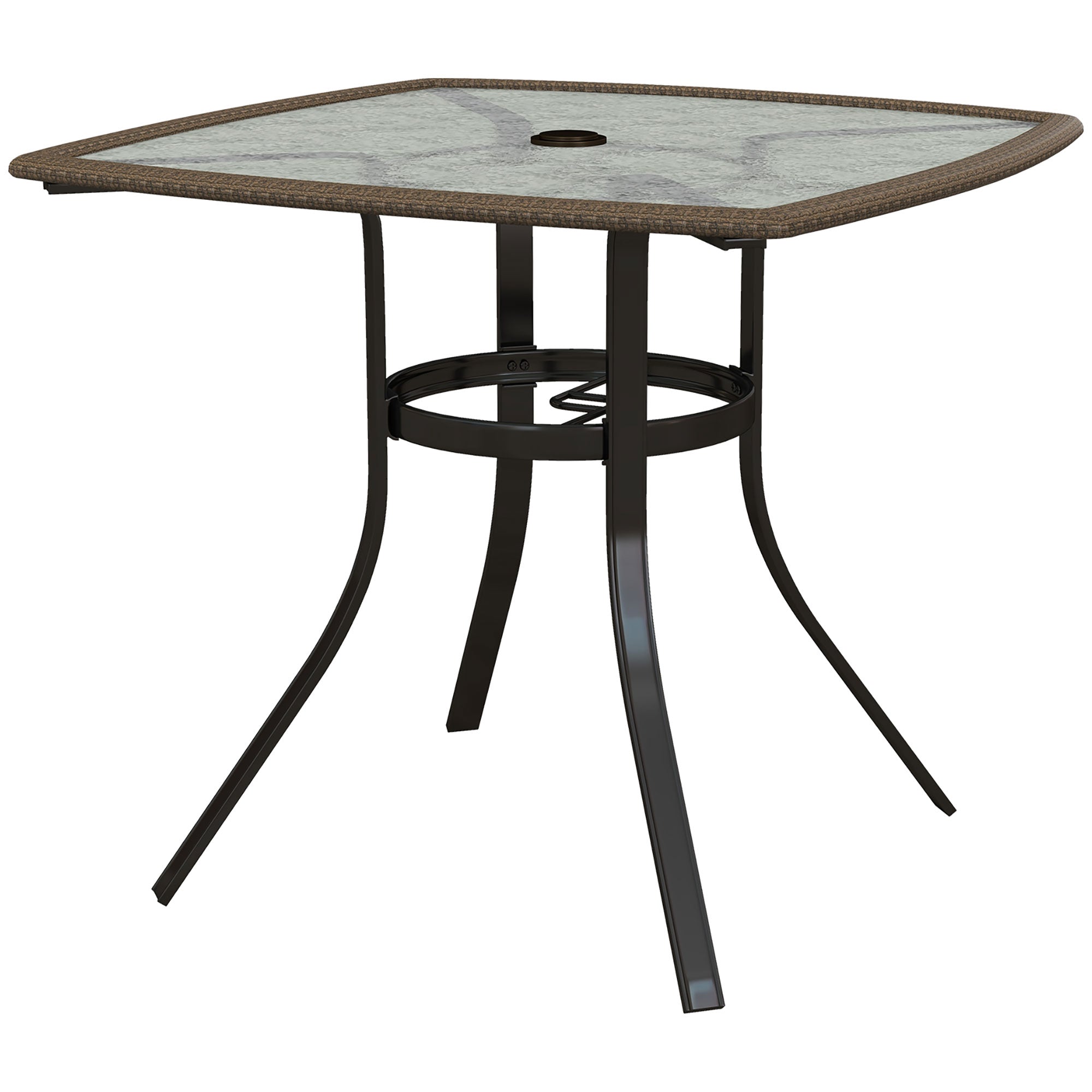 Outsunny Outdoor Oasis: 34" Square Patio Dining Table with Water-Grain Glass Top, Umbrella Hole, Dark Brown Finish 