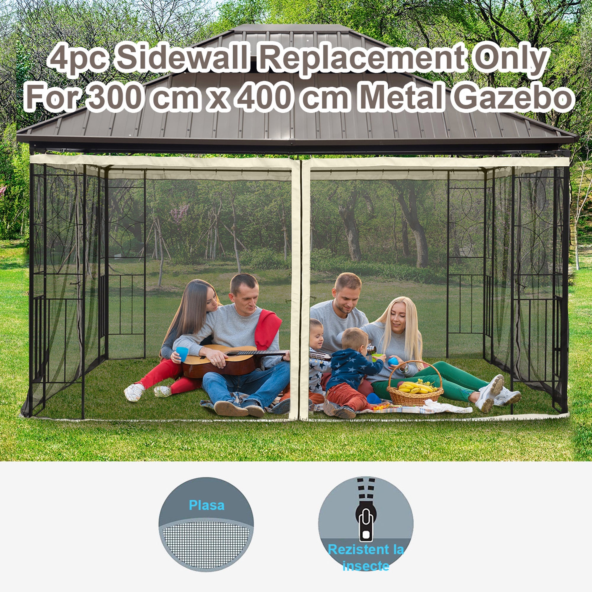 Outsunny Replacement Mosquito Netting for Gazebo 10' x 10' Black Screen Walls for Canopy w/ Zippers for Parties and Outdoor Activities 