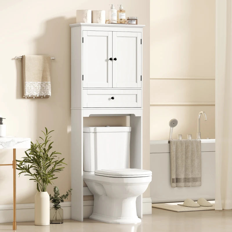 Over The Toilet Storage, Modern Bathroom Cabinet Over Toilet with Drawer, Cabinet and Adjustable Shelf, White