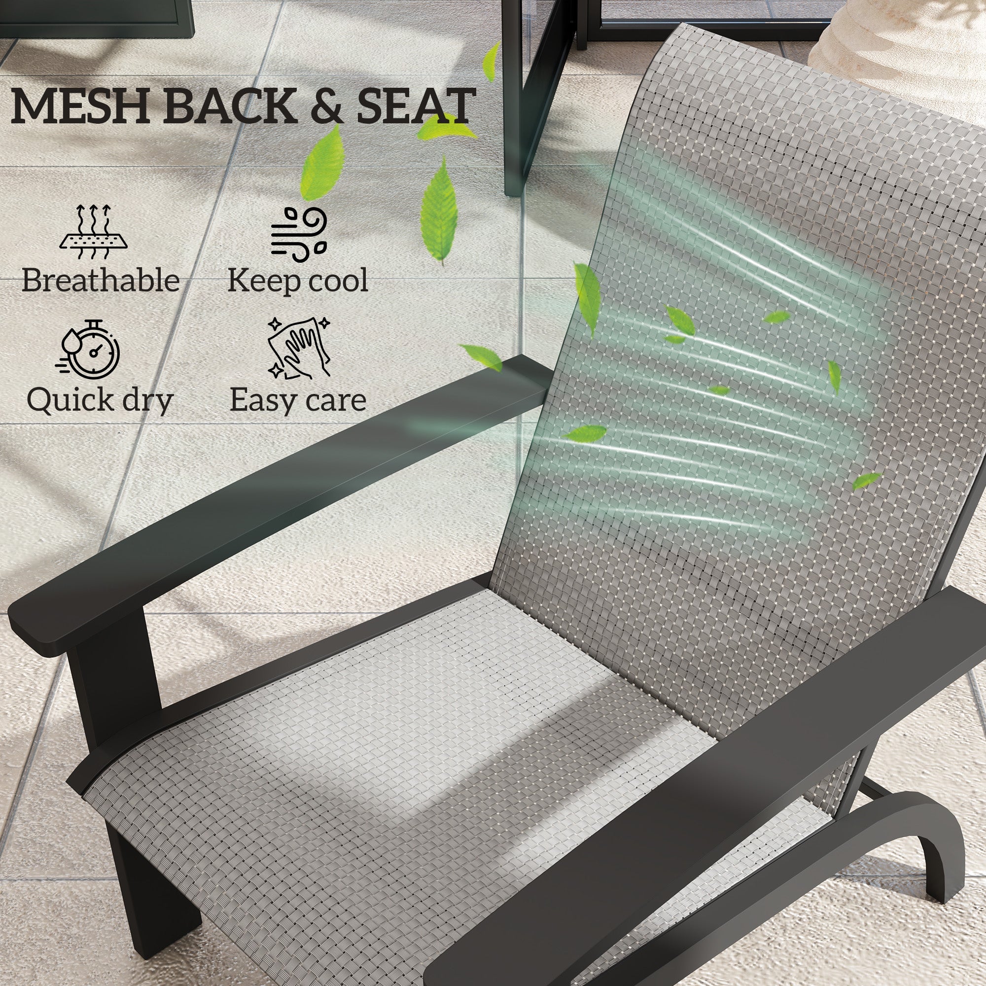 Outsunny Outdoor Adirondack Chair Muskoka Chair with Aluminum Frame, Mesh Seat, High Back for Garden, Deck, Dark Grey 