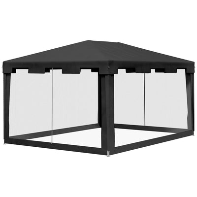 Outsunny 10x13ft Outdoor Gazebo Party Tent Sun Shade Canopy with Mesh Sidewalls Dark Grey 