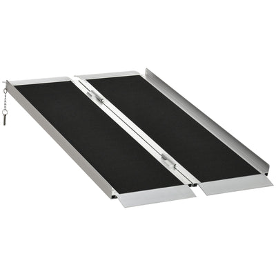 HOMCOM 4ft Aluminum Mobility Ramp: Portable Wheelchair/Scooter Threshold Ramp, Single-Fold Design with Handle 
