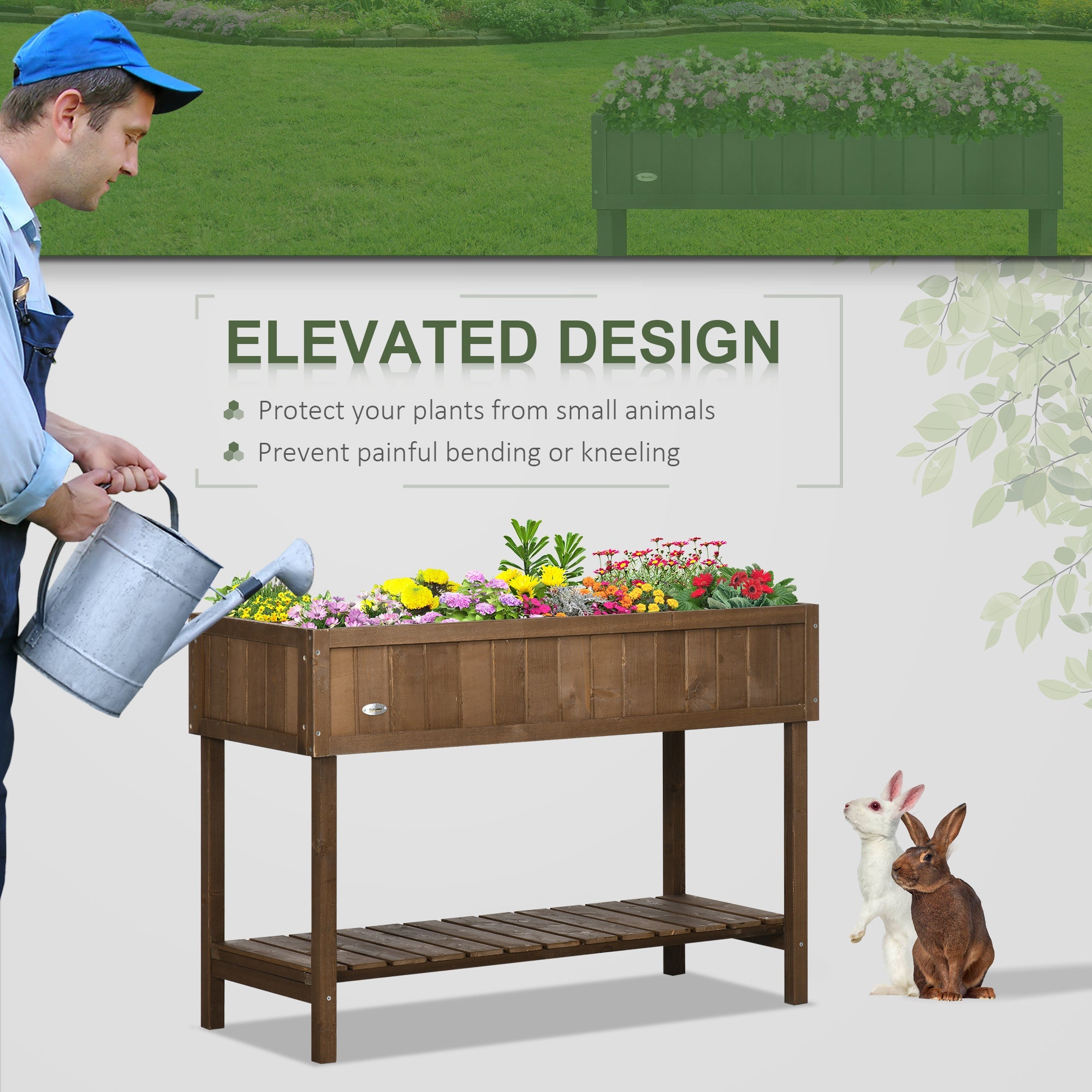 Outsunny Raised Garden Bed 43.25"x18"x30", Wooden Plant Stand with 8 Grids, Storage Shelf for Efficient Gardening - Dark Brown 