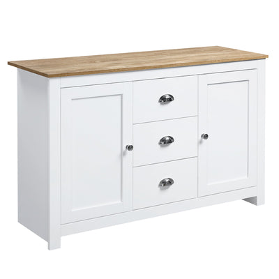 HOMCOM Modern White Buffet Cabinet: Sideboard Bar Cabinet with 3 Drawers and Adjustable Shelves for Kitchen 