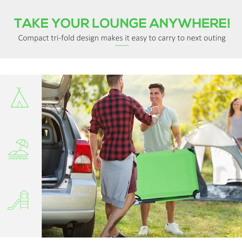 Adjustable Outdoor Lounge Chair, Garden Folding Chaise Lounge with Face Hole Reclining Tanning Chair Seat, Folding Camping Beach Lounging Bed w/ Support Pillow, Green