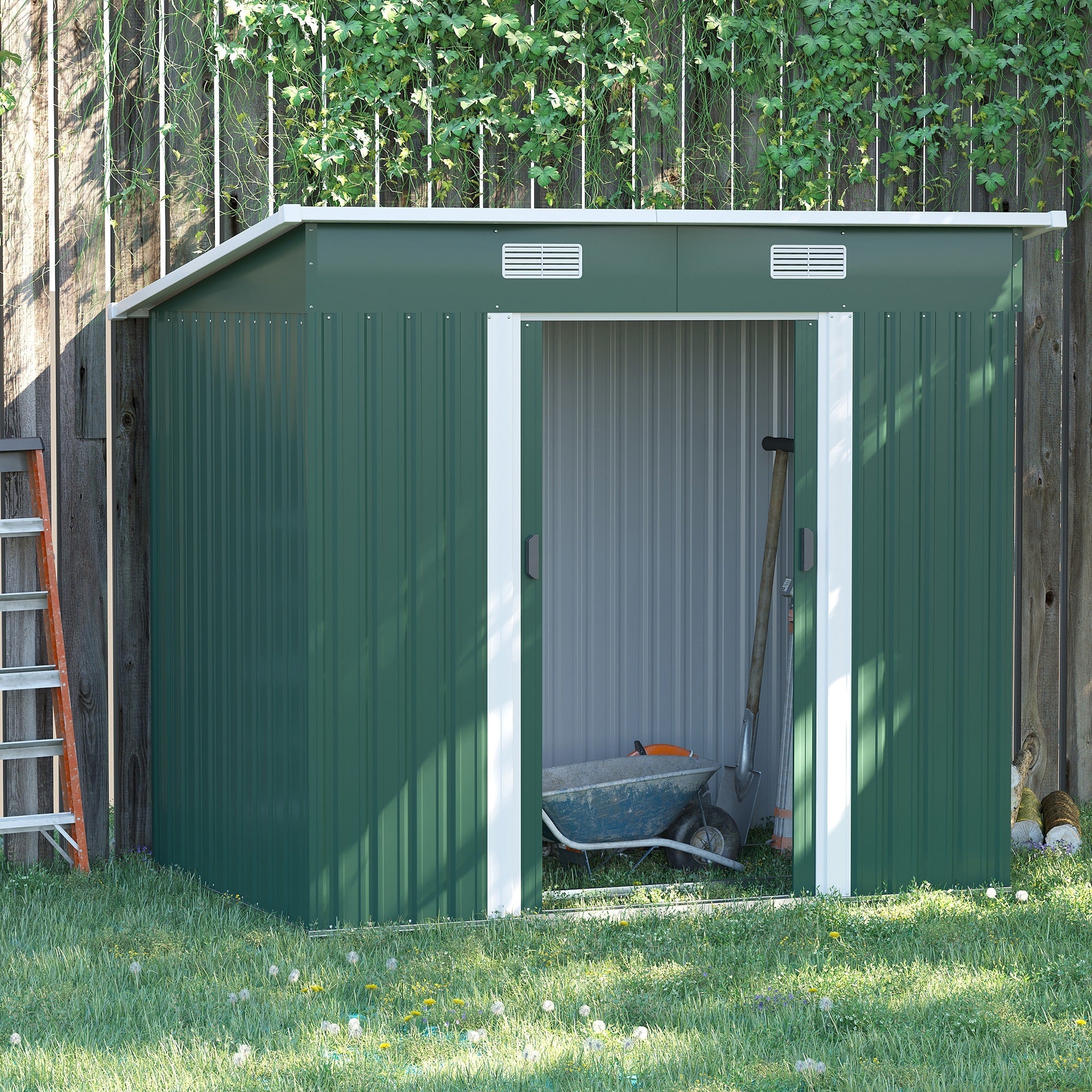 Outsunny 7'x 4' Metal Patio Storage Shed Garden Lockable Shed Tool Utility Storage Unit, Green 