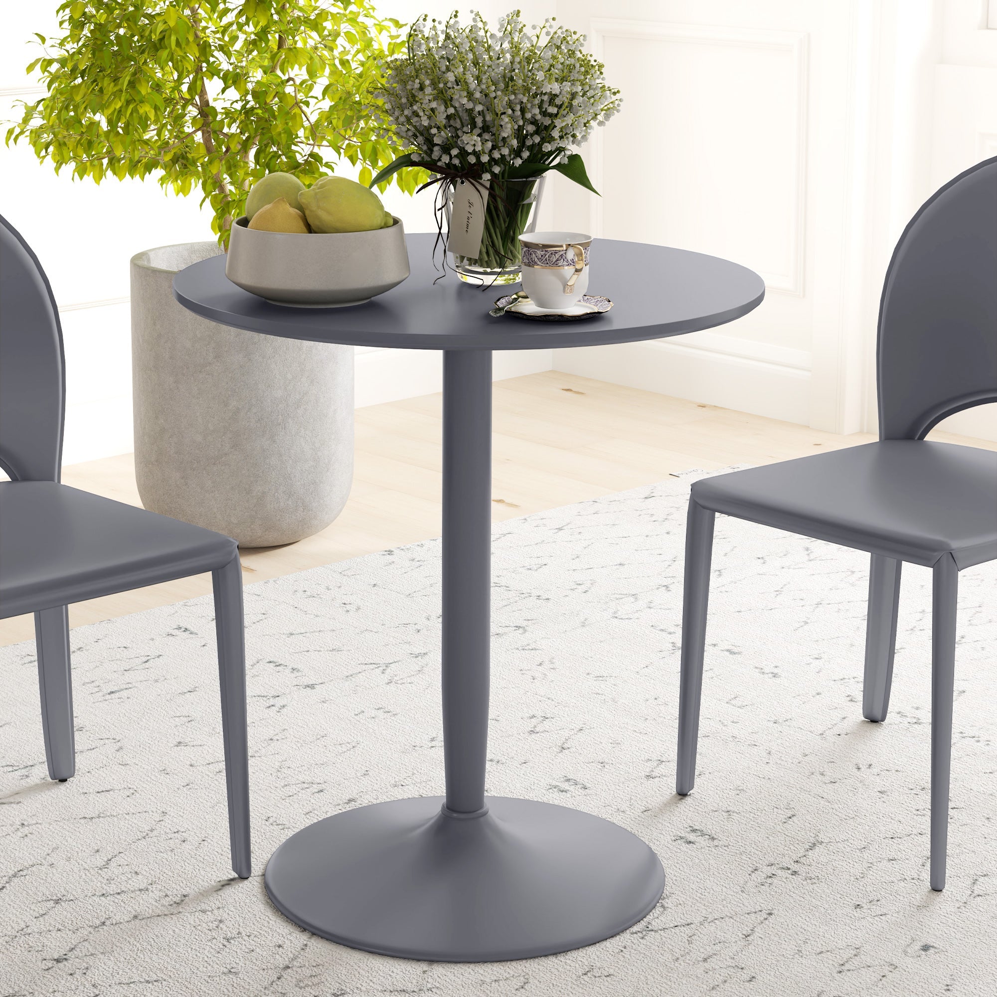 HOMCOM Modern Round 2 Person Dining Table Steel Base for Living Room Grey 